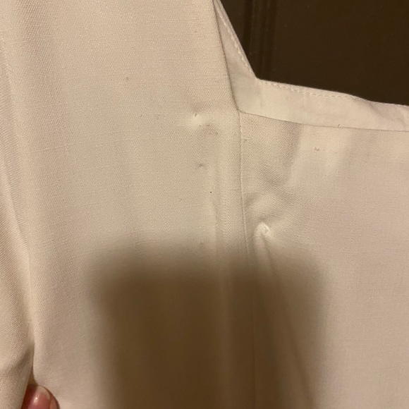 White Dress Square Neck Midi Dress Vintage Inspired Wedding Party Dress - Picture 12 of 14